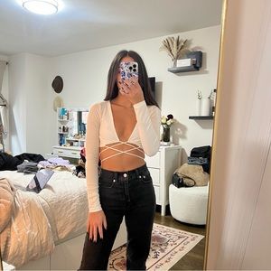 Princess Polly white strappy long sleeve top